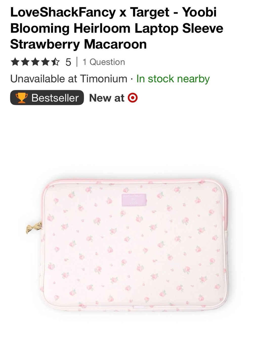 LoveShackFancy x Target Yoobi Pink Strawberry Macaroon Floral Tablet Sleeve
